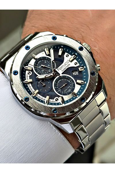 Ferrucci Silver Color Function Steel Cord Men's Wrist Watch + Bracelet Gift