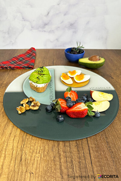 Decorita Glass Diet Plate| Glass Presentation Plate| Portion Plate - Nutrient Separation| Diameter32cm