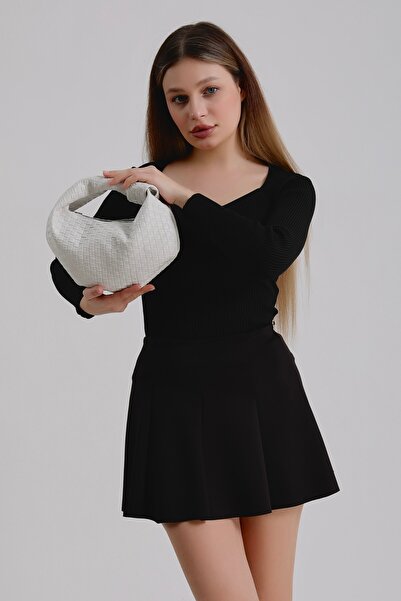 NOTHING Geantă de mână albă pentru femei, cu detaliu împletit cu noduri