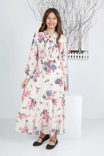 Wild Flower Girl's Lined Full Length Patterned Dress, Stylish and Comfortable
