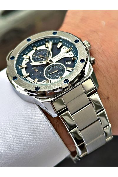Ferrucci Silver Color Function Steel Cord Men's Wrist Watch + Bracelet Gift