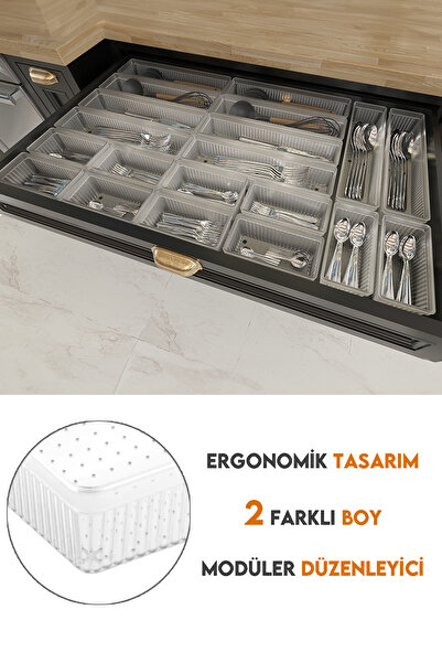 Meleni Home 20'li Modüler Set Kaşıklık Çekmece Içi Düzenleyici Çatal Kaşık Bıçak Düzenleme Organizeri Şeffaf