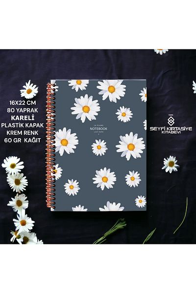 SEYFİKİRTASİYE CHECKED 16x22 CM 80 SHEETS PLASTIC COVER WIRED NOTEBOOK CREAM COLOR 60 GR LIGHT PAPER