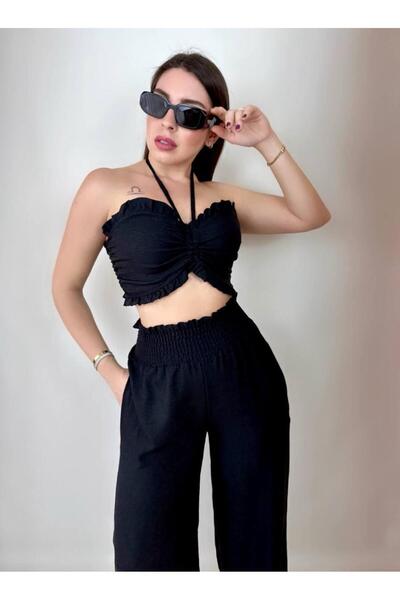 Esinty Γυναικείο λινό ύφασμα Gipeli Crop και παντελόνι σετ δύο τεμαχίων (πολύ...