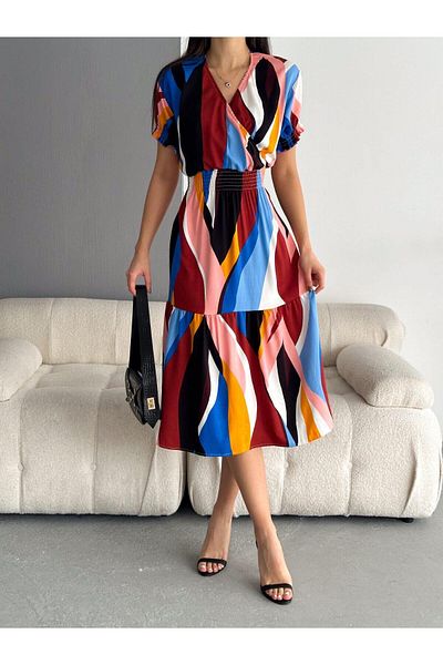 Esinty Rochie de damă cu guler dublu din țesătură din viscoză (colorată)
