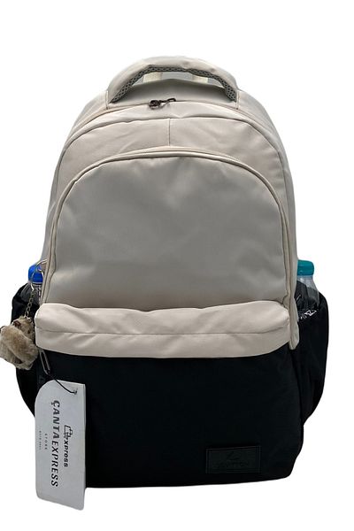Bevitton Rucsac de școală de zi cu zi unisex din țesătură rezistentă la apă bej-negru 34100