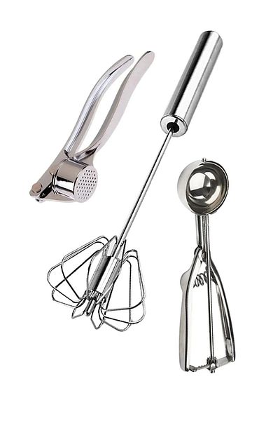 SAVORYHOME Stainless Steel Garlic Crusher, Whisk, Ice Cream Scoop