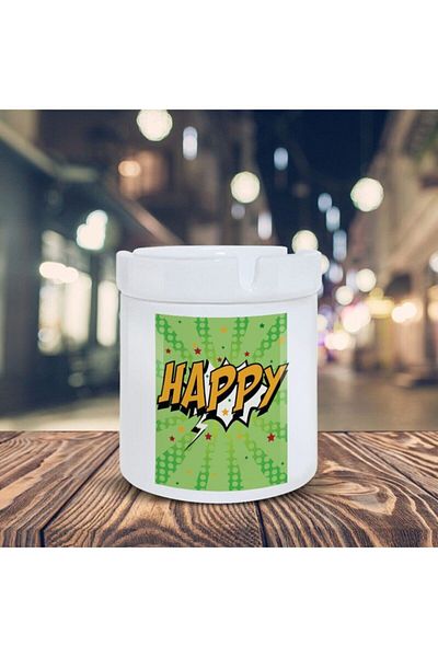 HobiShop Pop Art Printed Happy Written Τασάκι - K-114