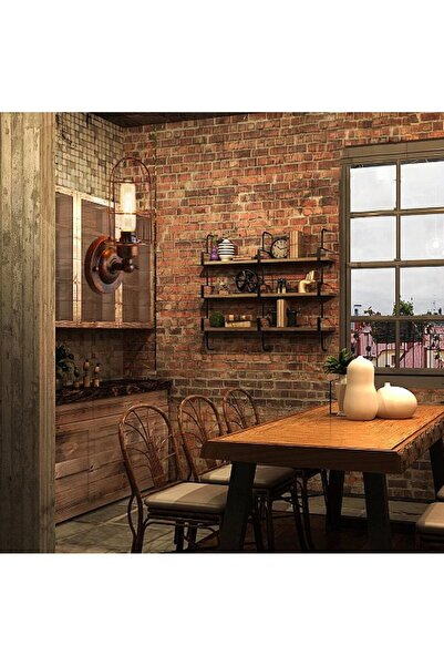 RİOLİGHT BAKIR ESKİTME RETRO,VİNTAGE,RUSTİK 1XE27 DUYLU TEKLİ METAL KAFES DUVAR APLİK