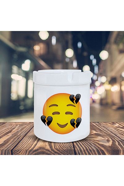 HobiShop Λευκό τασάκι Emoji Σπασμένη καρδιά Smiley Face Τυπωμένο τασάκι K-178