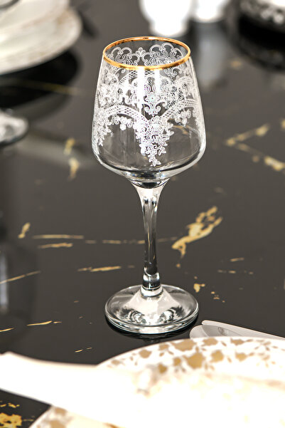 P H Panayır Home Lazer Altın Yaldızlı Cam Lüks Kadeh Su Meşrubat Kokteyl I?çecek Bardak Takımı 6 Kişilik Çeyizlık