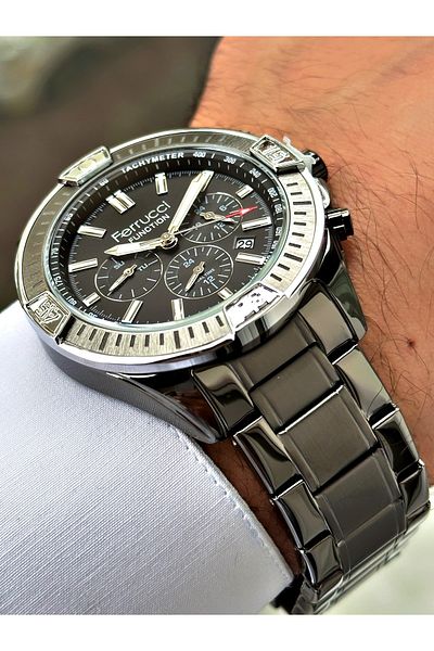 Ferrucci Anthracite Color Functional Steel Cord Men's Wrist Watch with Bracelet Gift