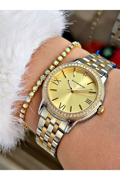 Navimarine Gold Color Steel Cord Women's Wristwatch + Bracelet Gift