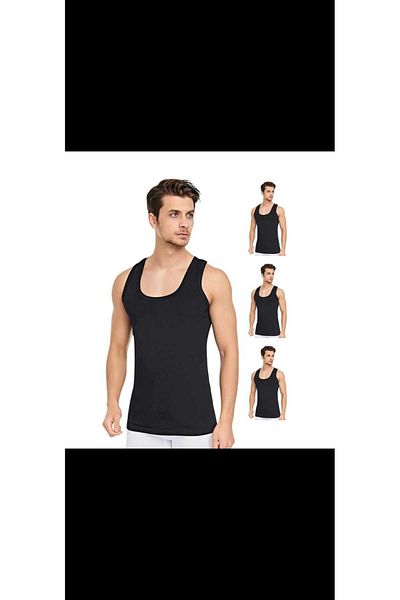 Tutku Men's 3-Pack Black Cotton Combed Tank Top