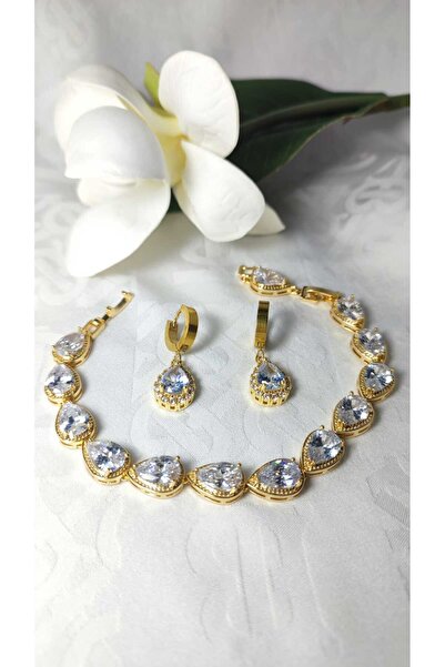 RSB Bijuteri BİLEKLİK KÜPE ÇELİK ZİRKON TAŞLI , HEDİYE PAKETİ 2'Lİ SET