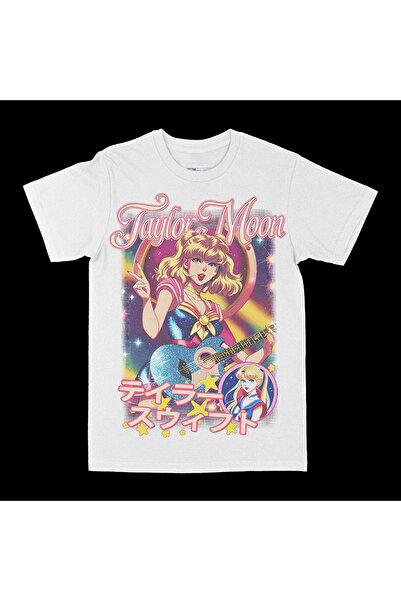 rebelberi Taylor Swift Sailor Moon Temalı Oversize Unisex Beyaz T-Shirt Tişör...