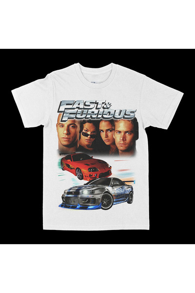 rebelberi Fast And Furious Stil Bootleg Tricou alb oversize unisex T-Shirt