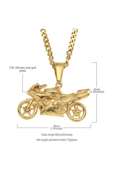 FG KONNİCHİWA Motorcycle Hiphop Stainless Steel Gold Color Jewelry Accessory Necklace Unisex Accessory Vintage Steel Necklace