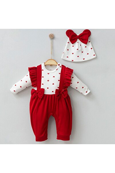 DIDuStore Cotton Baby Girl Jumpsuit - Heart and Ruffle Bow Detail