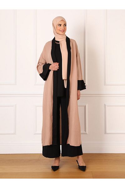 Refka Aerobin Comfortable Fit Caftan Ferace - Beige Black - Refka