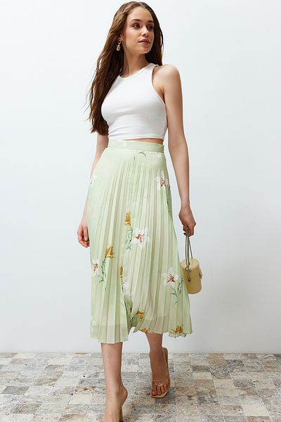 Trendyol Collection Πολύχρωμη φλοράλ μοτίβο πλισέ σατέν ύφασμα Maxi υφαντή φούστα TWOSS24ET00141