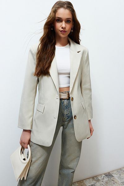 Trendyol Collection Jachetă blazer obișnuită bej - TWOSS24BC00017