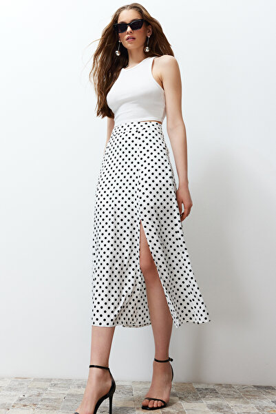 Trendyol Collection Ecru Polka Dot Slit részletes viszkóz Midi szövött szoknya TWOAW20ET0205