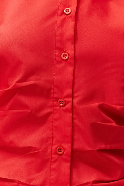 Trendyol Collection Piros redőzött testes/derékra ülő szőtt ing TWOSS24GO00085