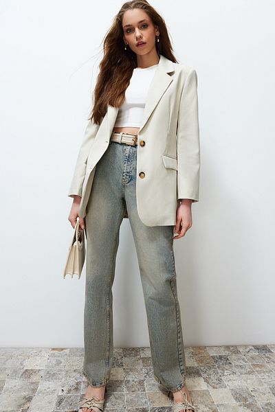 Trendyol Collection Jachetă blazer obișnuită bej - TWOSS24BC00017
