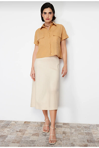 Trendyol Collection Cotton Quality Woven Shirt - Mustard Utility, Pocket Detail TWOSS24GO00042