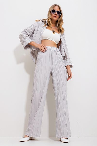 Trend Alaçatı Stili Women's Stone Self-Textured Elastic Waist Palazzo Trousers Alc-X11718