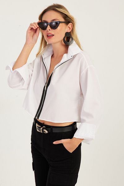 Cool & Sexy Weißes kurzes Hemd mit Reißverschluss für Damen SF2541