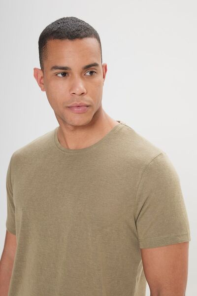 ALTINYILDIZ CLASSICS Ανδρικό λινό μπλουζάκι Khaki Slim Fit Slim Fit Crew Neck look