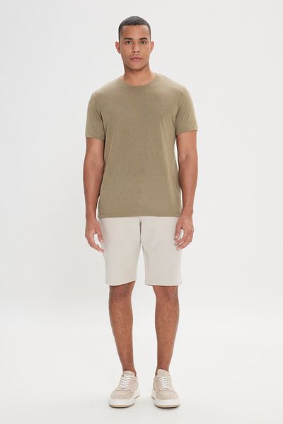 ALTINYILDIZ CLASSICS Pánské khaki triko Slim Fit Slim Fit Crew Neck Linen Look