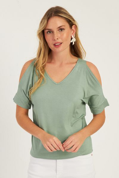 Cool & Sexy Miętowa bluzka damska - Degaje Collar, BR1329
