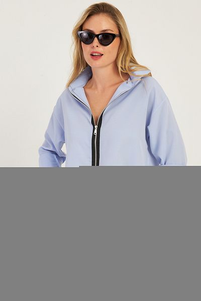 Cool & Sexy Blaues kurzes Hemd mit Reißverschluss für Damen SF2541