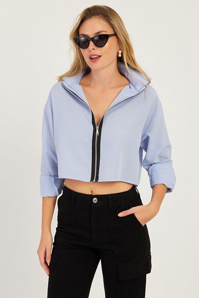 Cool & Sexy Blaues kurzes Hemd mit Reißverschluss für Damen SF2541