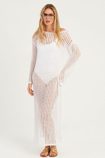 Cool & Sexy Dámská bílá síťovina Kaftan SMT550