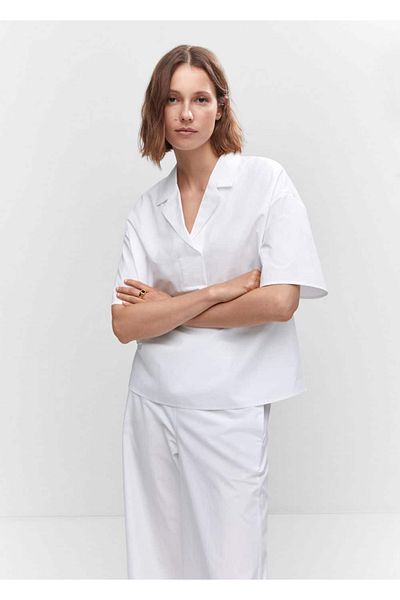 MANGO Woman Bawełniana koszula z krótkim rękawem