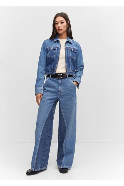 MANGO Woman Jachetă din denim contrast