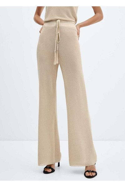 MANGO Woman Glitter Knitwear Flared Παντελόνι