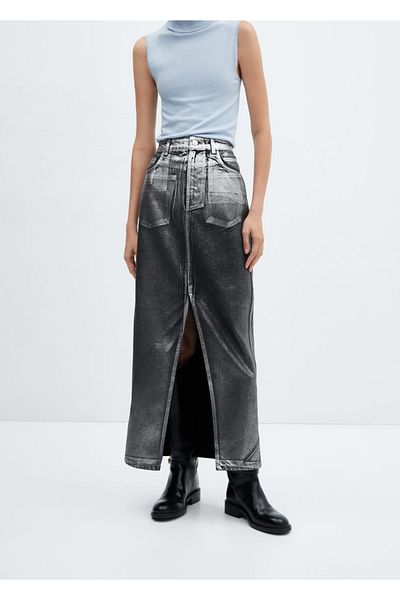 MANGO Woman Long Foil Denim Skirt