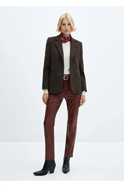 MANGO Woman Leather Look Belted Trousers