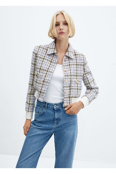 MANGO Woman Jachetă din tweed în stil bomber