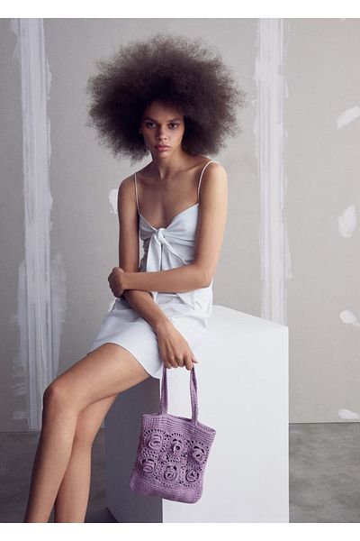 MANGO Woman Mini-Tasche - Häkeln mit Blumenmuster