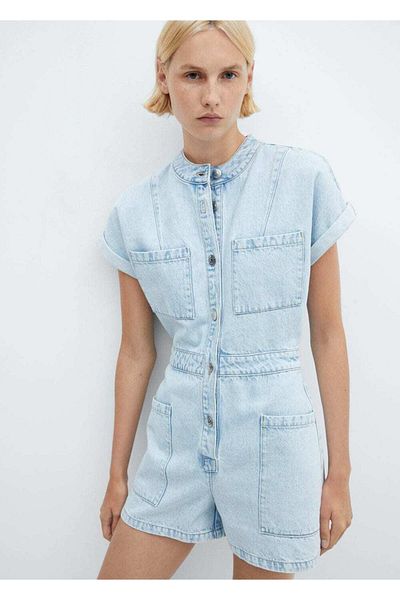 MANGO Woman Salopetă din denim cu buzunare