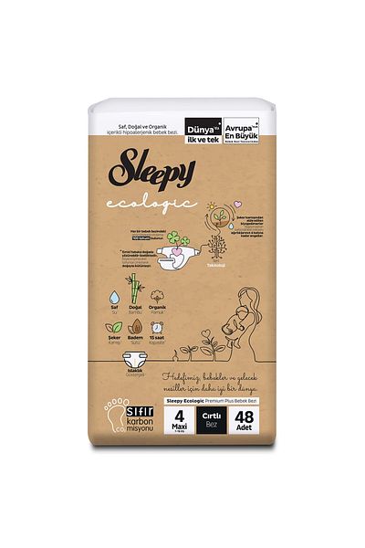 Sleepy Size 4 Maxi Ecological Baby Diapers - 7-16 Kg, 48Pcs