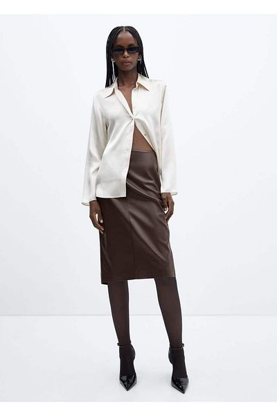MANGO Woman Fustă creion aspect piele