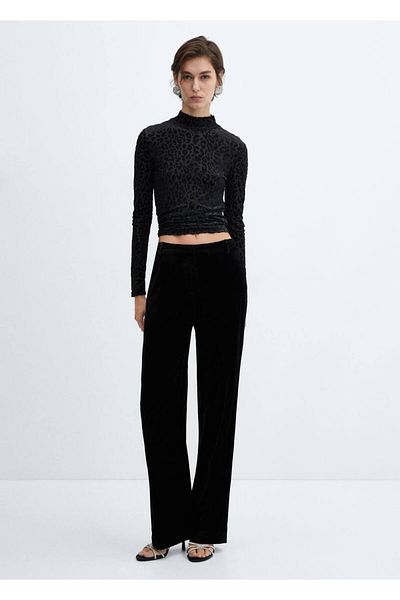 MANGO Woman Animal Pattern Velvet T-Shirt