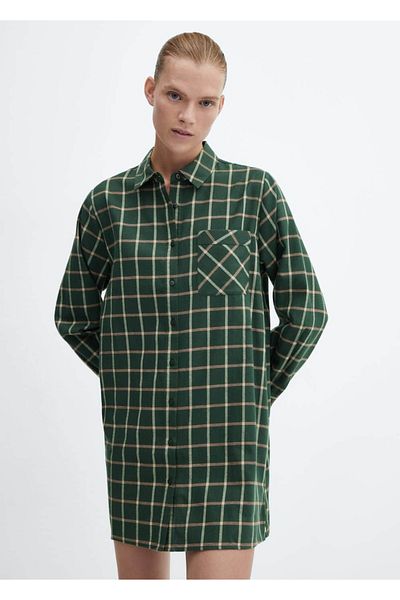 MANGO Woman Kariertes Flanell-Nachthemd